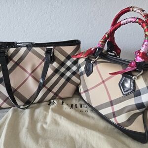 Lot Of 2 Burberry Nova Check Tote Shoulder Handbag Bag - Classic Plaid